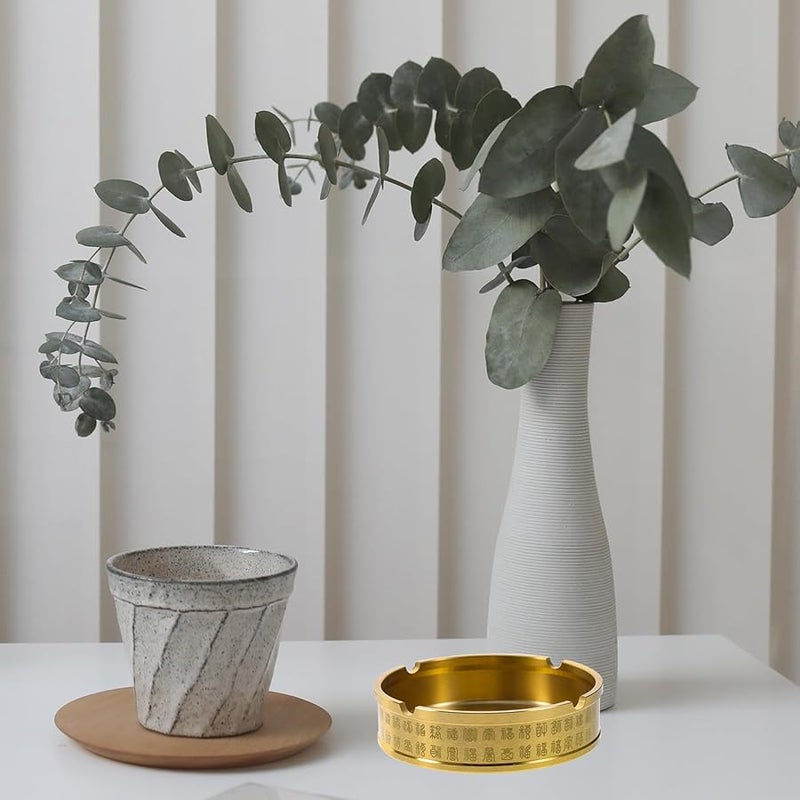 Brass Round Tabletop Ashtray Retro Metal Ash Holder Home Office Decor Smoke Catcher - Image 3